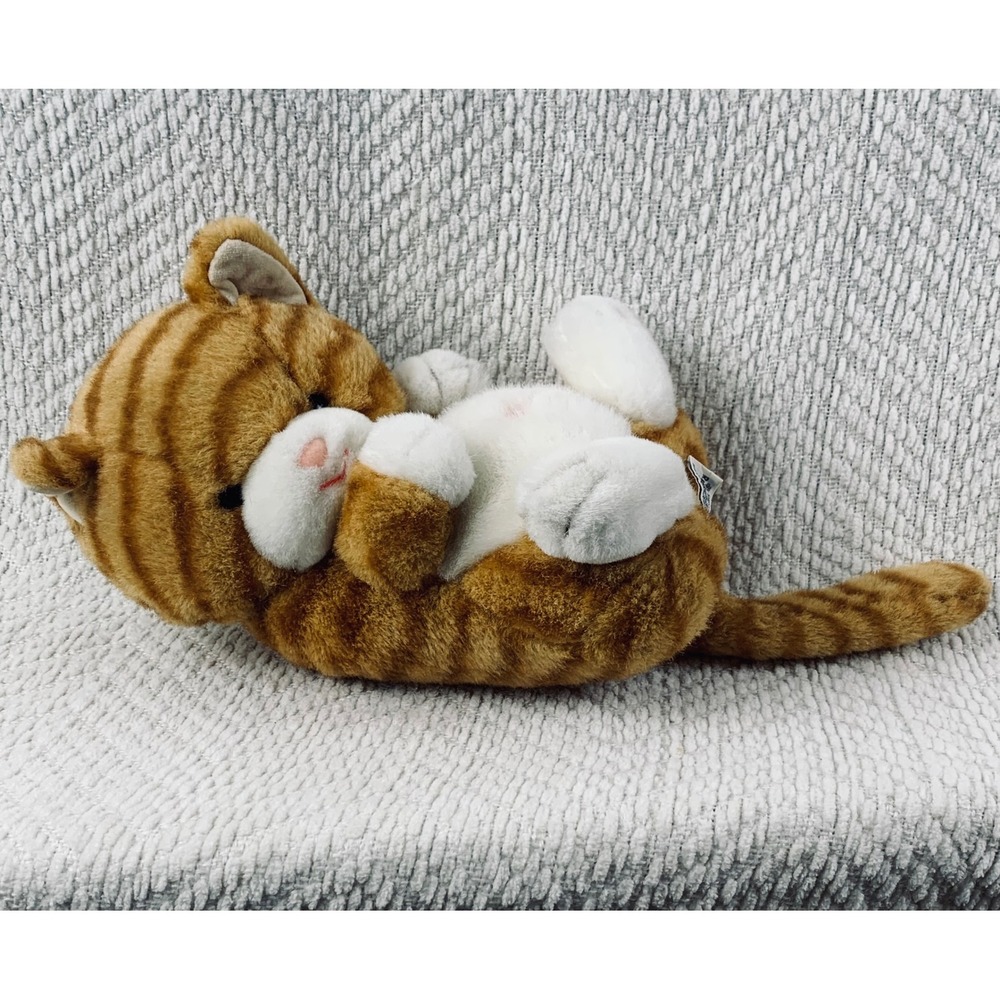 Vintage Russ Berrie Plush Cat Orange Tabby Ginger Striped Belly Button‎ Kitty